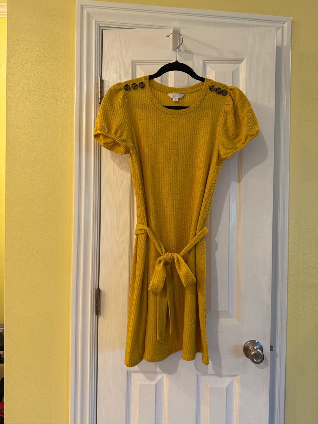 Lauren Conrad Mustard Short-Sleeve Belted Knit Dress